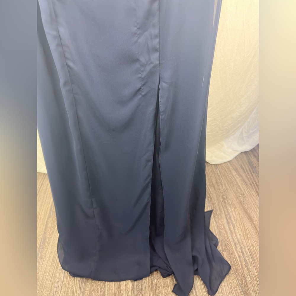 Social Bridesmaids Navy Strapless V-Neck Chiffon Trumpet Gown Size 4 NWT - Picture 7 of 14